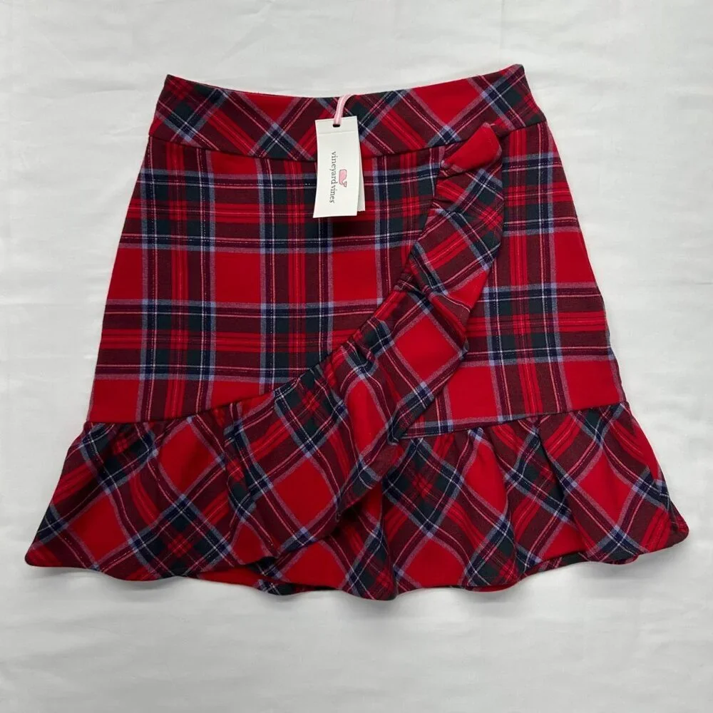 Vineyard Vines Nantucket Lurex Tartan Red Ruffle Skirt NWT Size 00 - Picture 14 of 15